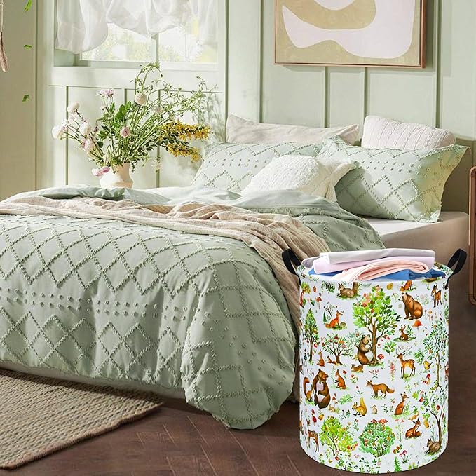 Tree Print Round Laundry Hamper Storage Basket Bins Clothes Nursery Hamper for Home, Gift Storage Bins with Handles