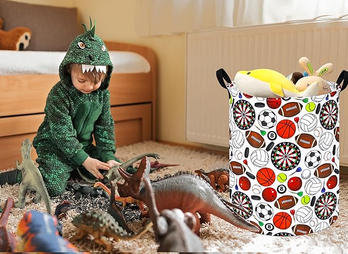Basketball Pattern Baby Storage Basket Kids Hamper,Waterproof Nursery Bins Organizer Toy Box Laundry Basket Large Canvas for Home/Dorm/Office/Closet/Shelf/Boys Room Decorations