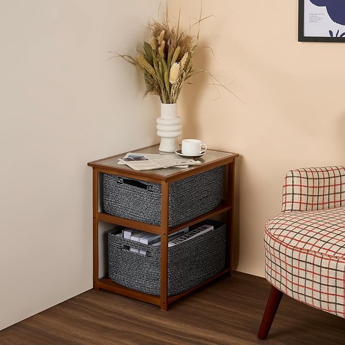 MiniArk Large Storage Baskets for Shelves, Closet Organizers Bins for Clothes Blanket Towels, Baby Nursery, Toy Baskets Box, Woven Rope Baskets, 17 x 13 x 7.5”, 2 Packs Dark Gray