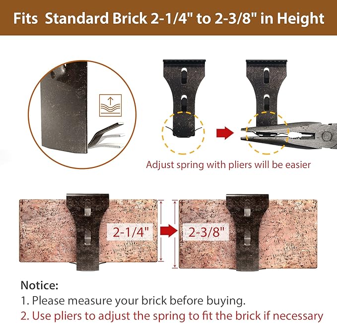 Brick Hook Clips for Hanging Outdoors, Brick Hangers for Brick Wall Hanging No Drill and Nails, Heavy Duty Brick Siding Clips Wall Hangers Fits Standard Brick 2-1/4" to 2-3/8" in Height (24, Standard)