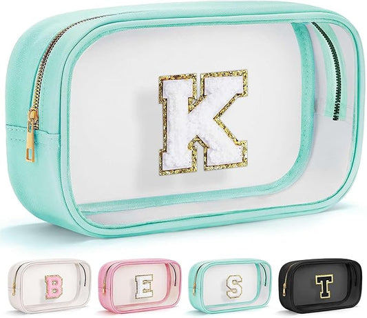 YOOLIFE Initial Clear Makeup Bag | Travel Clear Makeup Bag | Travel Beach Toiletry Bag | Car Organizer Essentials for Women | Teacher Birthday Gifts Christmas Stocking Stuffers Blue K
