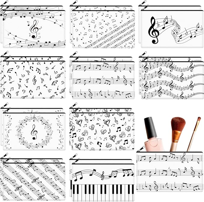 Reginary 20 Pieces Musical Note Makeup Bag for Women, Music Teacher Gift for Women Thank You Lovers Cosmetic Bag Piano Travel Zipper Pouch for Teachers' Day Christmas Birthday Graduation