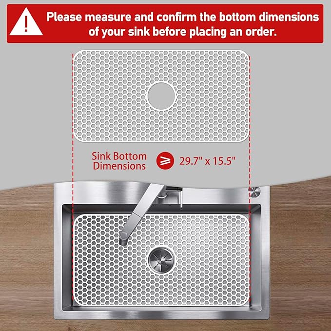 Silicone Sink Protectors for Kitchen Sink with Center Drain - 29.7"x 15.5" Kitchen Protector Accessory, Non-Slip Heat Resistant Mat for Bottom of Farmhouse Stainless Steel Porcelain (White)