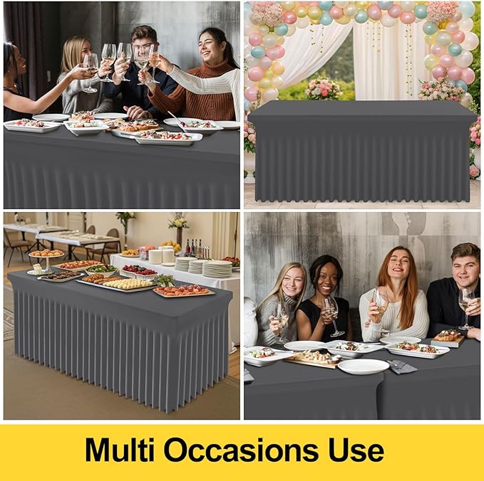 Smiry Spandex Tablecloth, Elastic Fitted Stretch Tablecloth for 8FT Rectangle Tables, Waterproof Washable Table Cover Skirt for Outdoor, Wedding, Parties & Banquet (Dark Grey, 96Lx30Wx30H Inch)