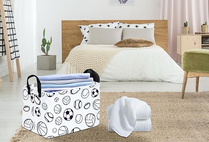 KUNRO Basketball Football Storage Basket Gift Shelf Basket Storage Bin, Nursery Basket Organizer Box for With Handles for Room Deco