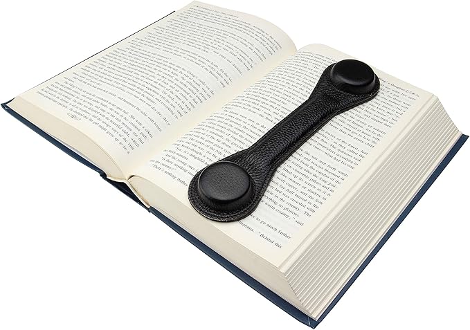 Superior Essentials Leather Bookmark Book Holder - Black Leather Paper Weights for Cookbooks, Textbooks, and Workbooks - Hands-Free Reading with Non-Slip Design and Magnetic Bookmark [1-Pack]