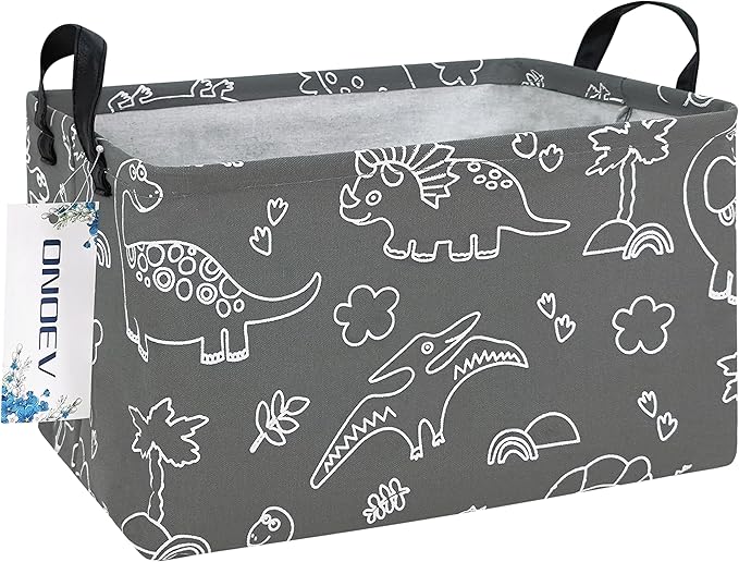 Rectangular Dinosaur Basket Waterproof Storage Bin Gift Box Children's Toy Organizer Box Room Decoration Basket(Gray Line Dinosaur)
