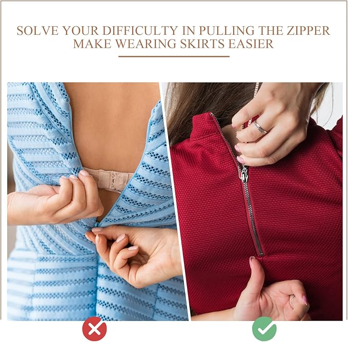 2 Pcs Zipper Helper Pulls for Dresses and Boots Zipper Puller with Hook and Clip for Back Button Clothing Assistant Aid Tool, Zip Up Dress by Yourself, Gold, Rose Gold
