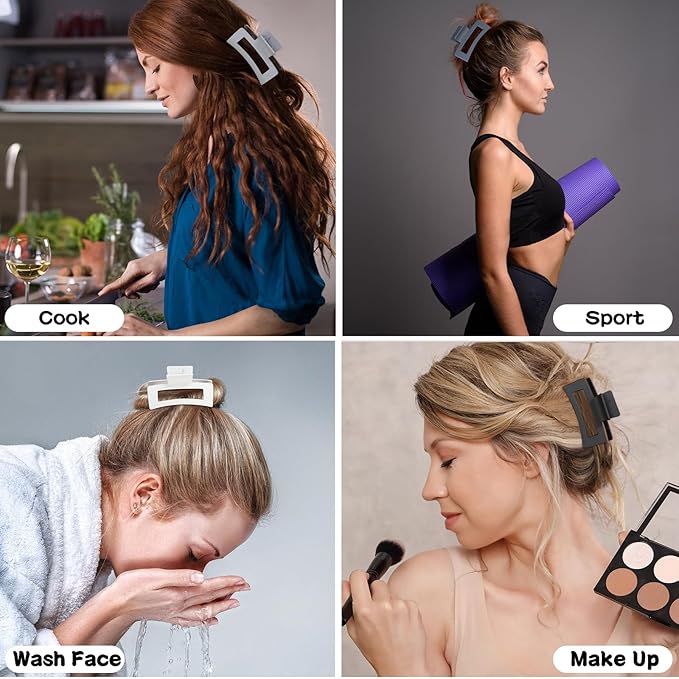 12 Pcs Medium Hair Clips for Women, 3.5 Inch Square Claw Clips, Colorful Hair Claw Clips for Thick and Thin Hair, Bulk Hair Accessories for Women and Girls- Grey