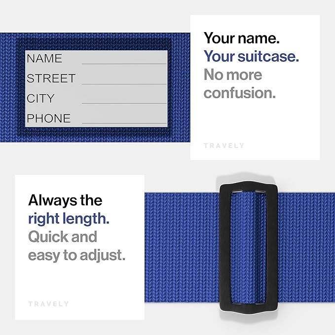 TRAVELY Luggage Straps - Particularly conspicuous & Secure - Incl. 4 Name Tags - Luggage Strap Ideal crosswise - [Set of 4]