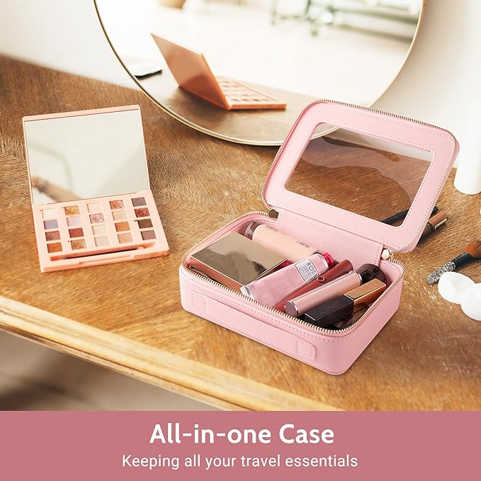 Aveniee Clear Makeup Bag Set (2-Piece Mini & Midi) - Travel Toiletry Organizer for Women, Waterproof Cosmetic Pouch & Car Accessory for Travel Size Toiletries, Pink