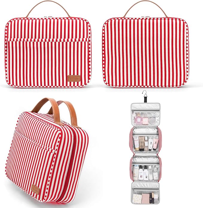 Bosidu Hanging Travel Toiletry Bag, Large Capacity Cosmetic Travel Toiletry Organizer for Women with 4 Compartments & 1 Sturdy Hook, Perfect for Travel/Daily Use/Christmas