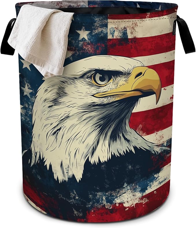 Vintage American Flag Eagle Laundry Basket Laundry Hamper With Handles Collapsible Laundry Baskets Storage Basket For Room Bathroom Bedroom Decor