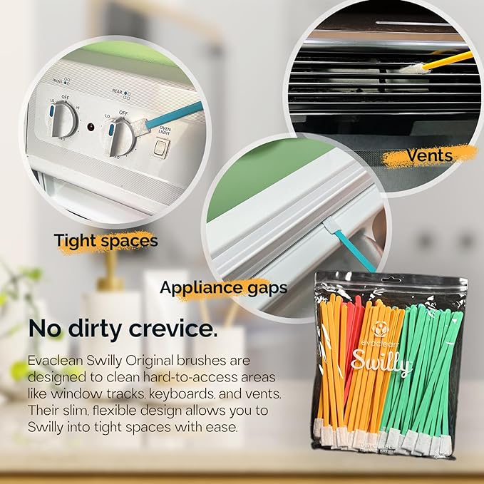 Evaclean Swilly Original Disposable Crevice Brushes - 100 Pack - Versatile Cleaning Tool for Tight Spaces, Window Tracks, Keyboards, Car Vents, and Household Use (Blue)