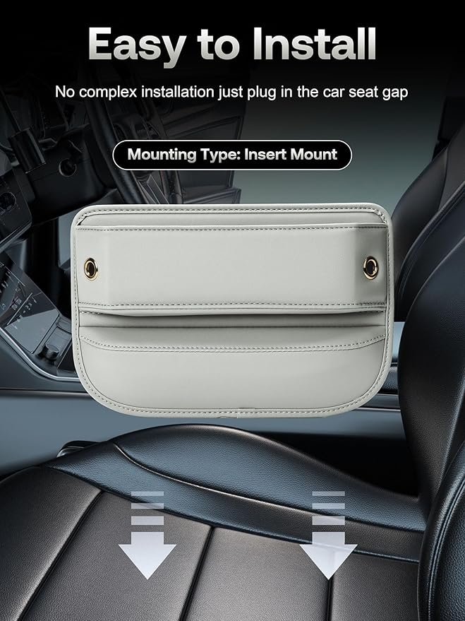 Universal Fit Gap Filler, Premium Leather Seat Organizer, Accessories for Women Men, Essentials for Car SUV Truck (Beige, 2 Pack), XN001