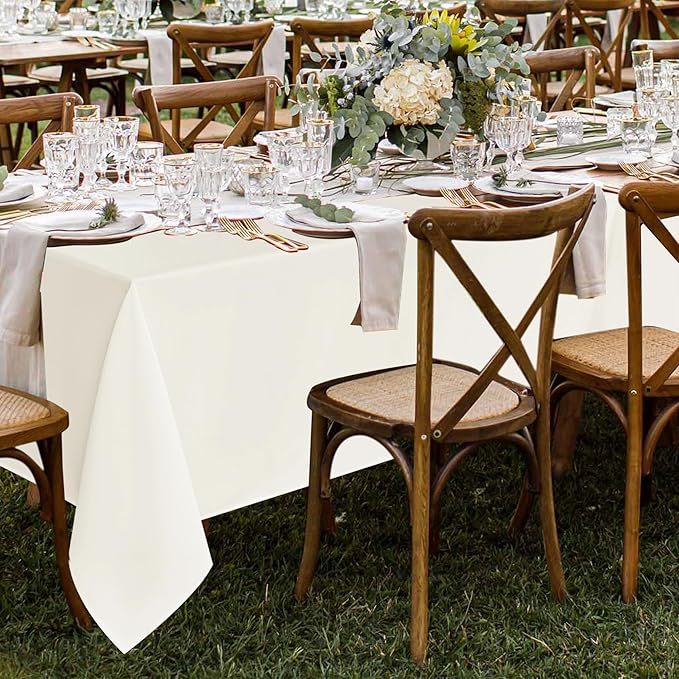 Fitable 10 Pack Rectangle Tablecloths: Stain Resistant Wrinkle Free Circle Table Clothes, Washable Reusable Polyester Table Covers for Wedding Party Birthday Banquet Reception(Ivory, 70x120 Inch)