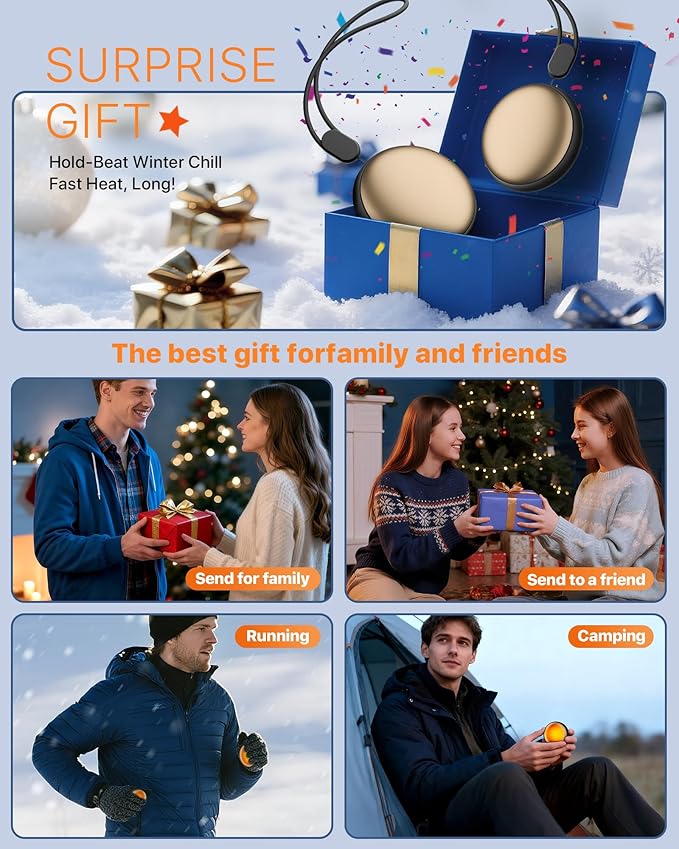 Pocket Size Hand Warmers Rechargeable 2 Pack,20Hrs Long Safe Heat,0.5S Instant Heating,Ultra Thin Electric Hand Warmers,5 Levels Heating Fits in Gloves, Hunting Camping Hiking Essentials