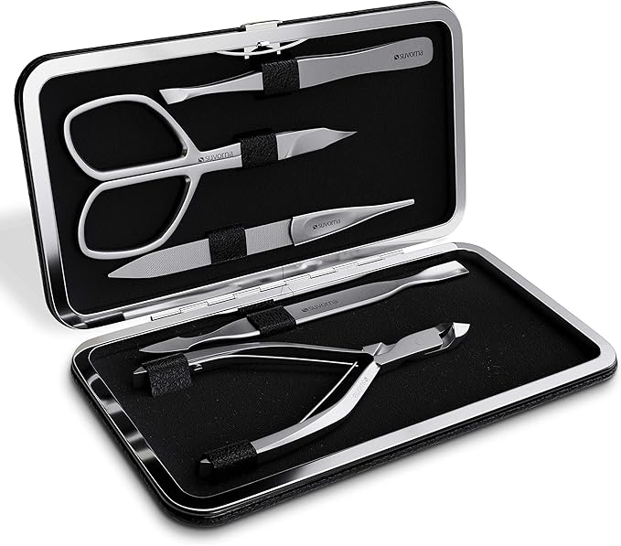 Suvorna Manicure Kit for Women with Nail Clippers, Nail Scissors, Cuticle Pusher, Nail File & Tweezer - Made with Stainless Steel - Professional Nail kit for Adults, Seniors, Women, and Men. (5 Pcs)