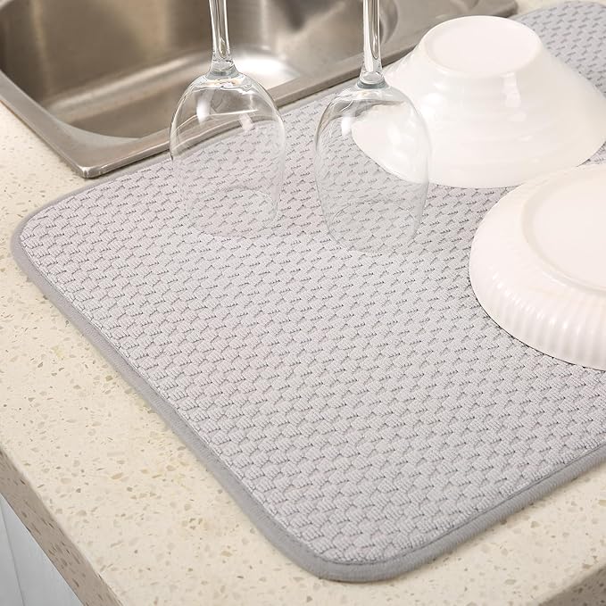 VESHE 2 Pack Microfiber Dish Drying Mat for Kitchen Counter,Ultra Absorbent Dish Drainer Mat ,Dish Drying Pad , Dish Rack Mat 20×15 Inch (Silver Gray)