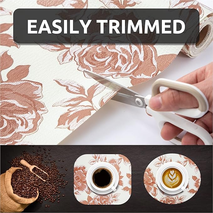 FIFTY FEET 18X96 Inch Shelf Liner for Kitchen Cabinets, PVC Drawer Liner for Dresser Non-Slip Bathroom, Non-Adhesive Cabinet Liner Washable (Red Flower)(6 Roll)