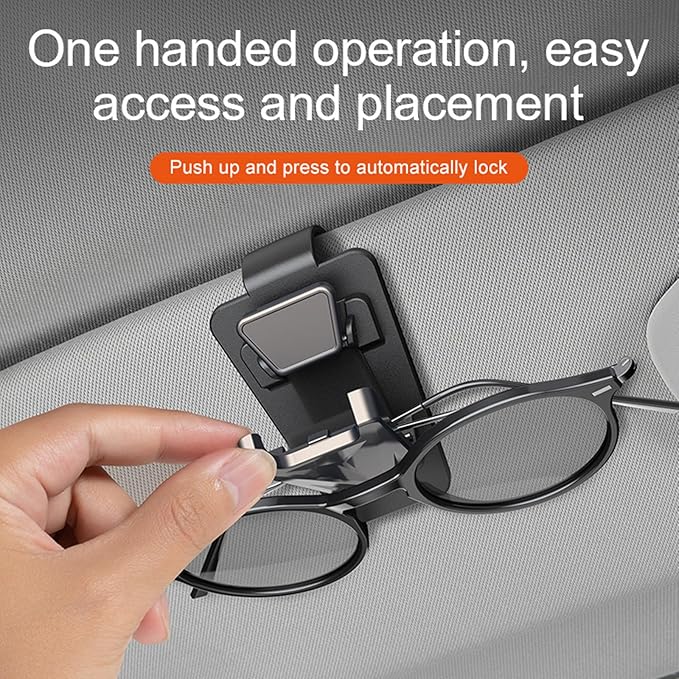 2 Packs Sunglasses Holders for Car Sun Visor, Metal One-Handed-Operation Sunglasses Clip, Car Visor Glasses Organizer, Universal Auto Interior Eyeglass Storage Hanger Accessories (Black)