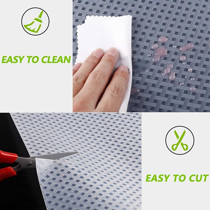 HooTown Refrigerator, Fridge, Shelf Liner and Drawer Mats 17.5 Inch Wide x 196.8 Inch Long, Non Slip EVA Plastic Washable Waterproof Pads for Kitchen Cabinet, Pantry Closet, Cupboard, Transparent