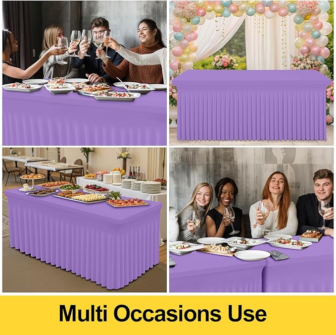 Smiry Spandex Tablecloth, Elastic Fitted Stretch Tablecloth for 4FT Rectangle Tables, Waterproof Washable Table Cover Skirt for Outdoor, Wedding, Banquet & Parties (Lavender, 48Lx30Wx30H Inch)