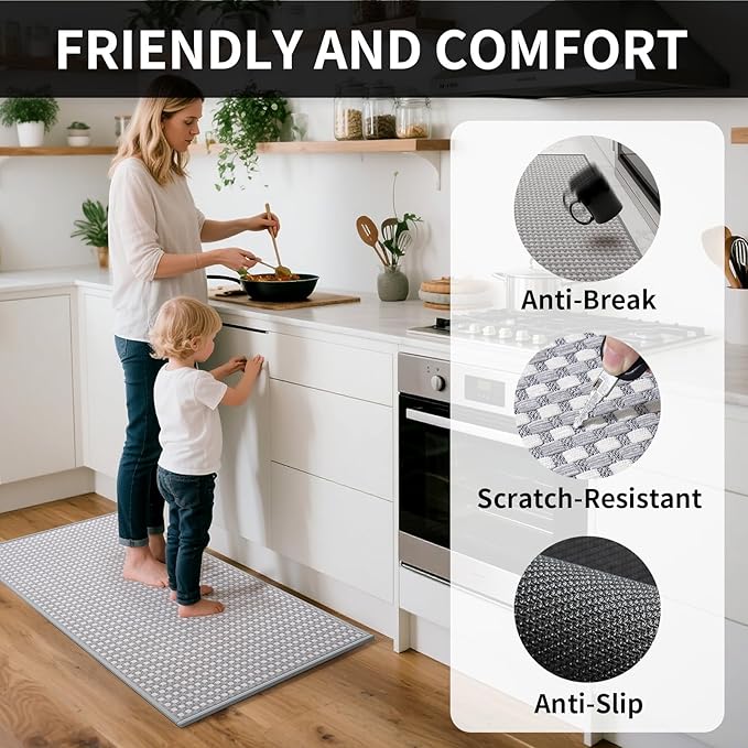 YDKGL Large Kitchen Runner Rugs Long Kitchen Mat Non Slip Washable, Super Absorbent Soft Chenille Braided Kitchen Mats for Floor, Rubber Backing Kitchen Sink Standing Mat, Easy Clean, Gray 36"x71"
