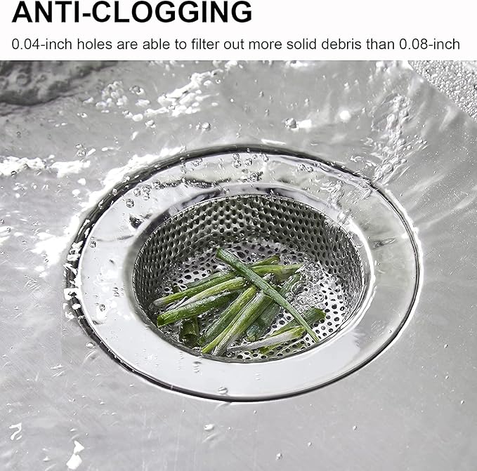 LASSHSWA Kitchen Sink Strainer Stainless Steel, Kitchen Sink Drain Strainer, Sink Strainers for Kitchen Sinks with Large Wide Rim 4.5" Diameter (4 Pack)