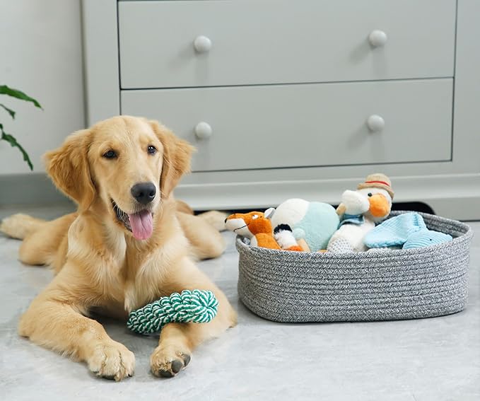 Woven Cotton Rope Storage Basket, Cube Changing Table Organizer for Closet Towels, Baby Nursery Bin, Small Dog Cat Toy Box, Gift Baskets empty (14.5"x 11"x 5") by CIKI HOME