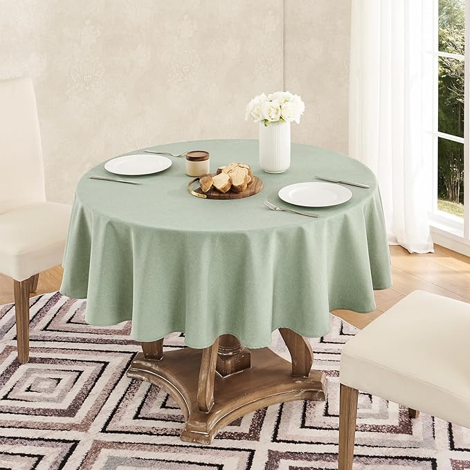 Veblandy Tablecloth Linen Textured Waterproof & Stain Resistant Table Cloth Wrinkle Free Decorative Fabric Farmhouse Table Cover for Dining/Party/Buffet/Wedding, 60 x 60 Inch, Sage Green