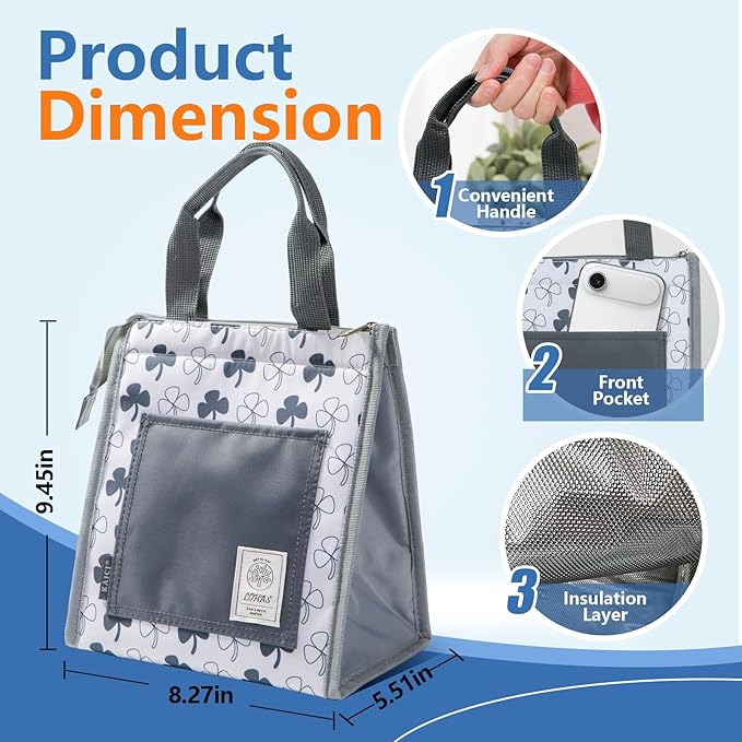 Lunch Bag for Women Men, Reusable Leakproof Lunch Tote with Thermal Lining, 7L Insulated Portable Lunch Box Cooler Bag for Work, Office, Picnic, Beach & Travel (White)