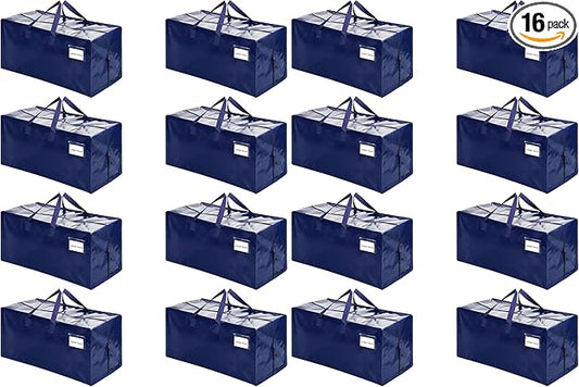 VENO 16 Pack Moving Bags w/Backpack Straps, Heavy Duty, Moving Boxes Alternative, Packing Supplies, Large Storage Totes for Dorm Room Essentials with Zipper for Clothes (Blue, 16 Pack)