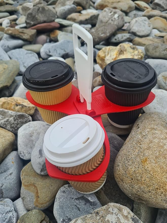 CarryAround Fold Away Cup Carrier/Caddy [Green] Take-Out Coffee Soft Drink Pint Beer Beverage Holder, Sturdy Reusable Pocket Size, Festival Sports Gigs - Easy & Safe - Hot Drinks - 3-4 Cup Position