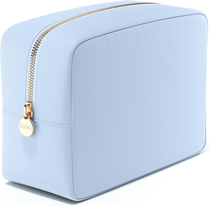 Embla Makeup Bag Travel Cosmetics Pouch and Toiletry Bag, Nylon Zipper Pouch Purse, Cute Make Up Organizer Storage Tote for Women Girls, Waterproof Travel Skincare Case, Large Makeup Bags, Sky Blue