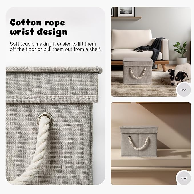 Dog Toy Basket with Lid, Dog Basket for Toys, Dogs Toy Box with Cotton Rope Handles, Collapsible Storage Bins for Pet Toys, Dogs Storage Organizer, Gray