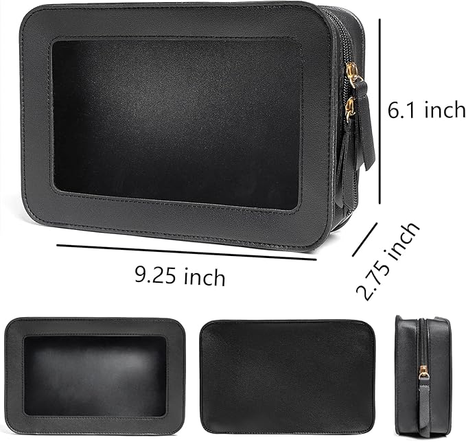 Clear Makeup Bag, Black Travel Makeup Pouch Toiletry Bag for Women Waterproof Small Cosmetic Bag Case Small Make Up Bag with Zipper Car Organizer Car Essentials for Women Men