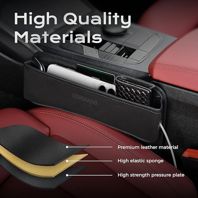 Coverado Universal Car Seat Gap Filler Organizer, Premium Suede Leather Car Seat Side Gap Filler, Seat Gap Storage Box for SUV Truck, Car Interior Accessories, Black-1pc