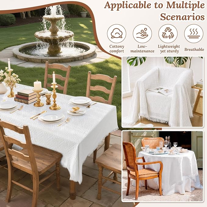 102 x 71 Extra Large White Outdoor Picnic Blanket, Woven Cotton Yarn Oversize Portable Blanket with Fringe for Camping, Lawn or Wedding Photoshoot. Indoor Bohemia Decorations, Machine Washable