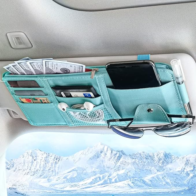 Keedolla Blue Car Sun Visor Organizer, Auto Car Sun Visor Gift Card Holder Storage Organizer Travel Document Holder with Zipper Pocket for Sedan, Trucks, SUV