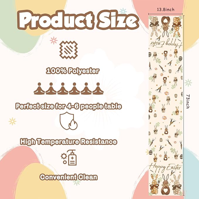 OHOME Easter Decorations - Bunny Egg Table Runner | Easter Party Decorations Favors Supplies for Table Decor Backdrop Banner Indoor Outdoor Home