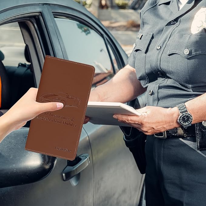TILDOSAC Car Registration & Insurance Card Holder Leather Auto Glove Box Organizer Document Wallet with Magnetic Shut