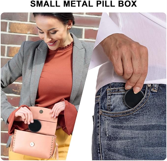 Pill Box 3 Compartment - Metal Travel Pill Case for Pocket or Purse, Portable Waterproof Medicine Pill Organizer Holder Daily Pill Container for Medication, Vitamin, Fish Oil
