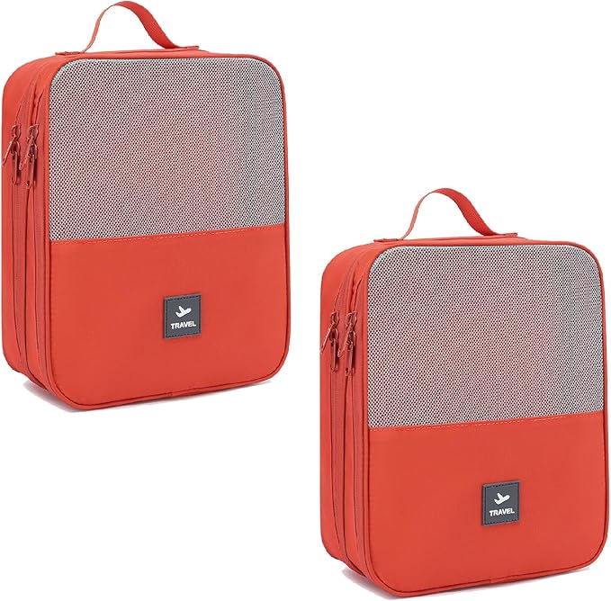 2 Layers Travel Shoe Bag, Portable Shoe Bags Hold 2 Pair Of Shoes, Water-Resistant Shoe Storage Pouch For Travel (Orange, 2 Pack)