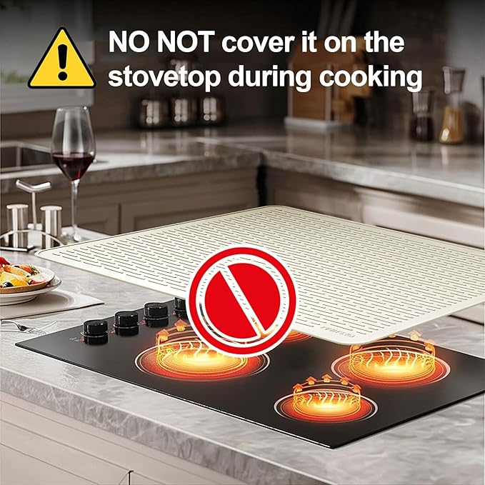 YUHFERA Stove Top Cover for Electric Stove - Silicone Stove Mat for Glass Top, Glass Cooktop Protector, XL Dish Drying Mats for Kitchen,Oven Covers for Electric Stove (Beige,28 x 20)