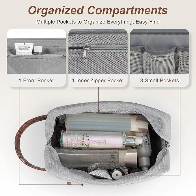 Travel Toiletry Bag for Men, Hanging Toiletry Organizer, Water Resistant Shaving Kit with Large Capacity for Travel Accessories (Grey, Medium)
