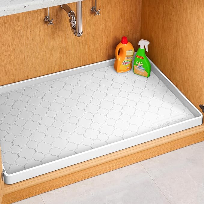 Jin&Bao Waterproof Under Sink Mat 25" x 22", Thick Silicone Mat Cabinet Protector for Kitchen and Bathroom, Shelf Liner, Home Organizer and Storage, Multipurpose Tray for Gadgets and Essentials