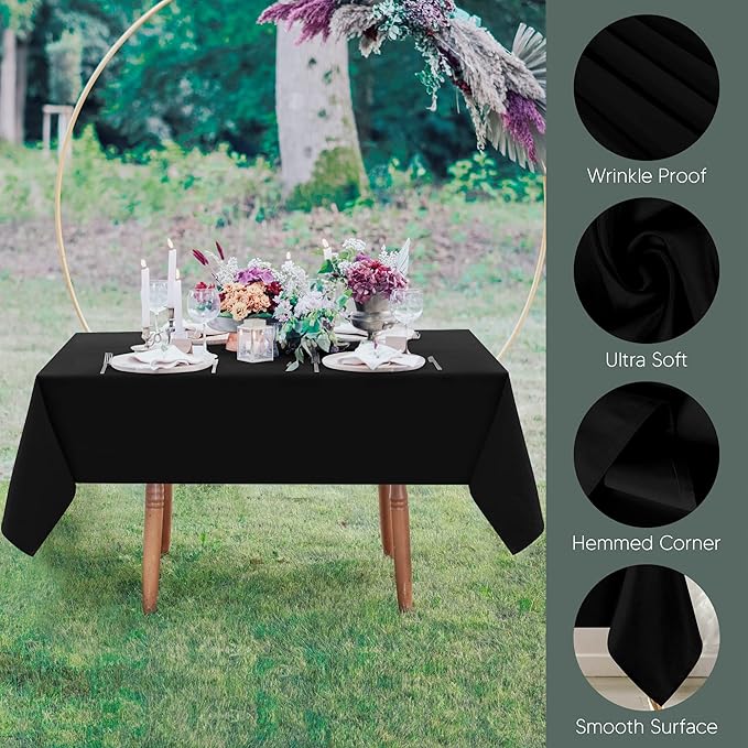 Utopia Kitchen Square Table Cloth 2 Pack (54x54 Inches, Black), Machine Washable Polyester Table Cover for Dining, Buffet Parties, Picnics, Events, Weddings and Restaurants