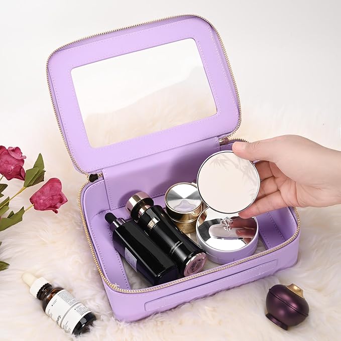 Aveniee Clear Makeup Bag Organizer,Large Travel Toiletry Bag for Women, Waterproof Cosmetic Pouch with Zippers,Car Organizers and Storage Case for Accessories,Lilac