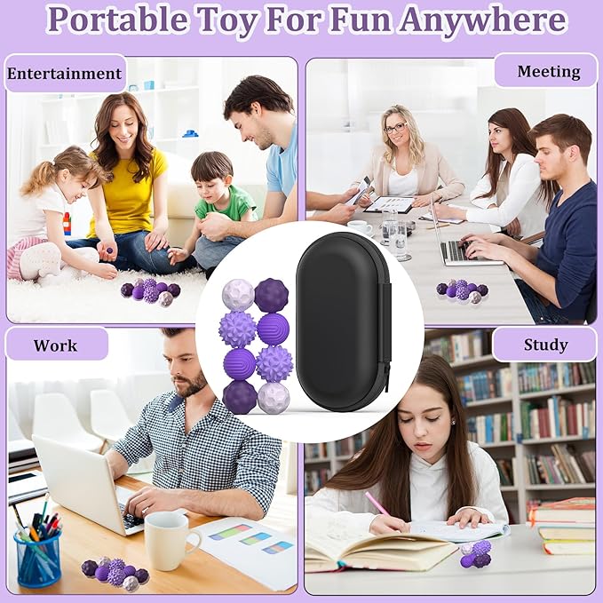 8PCS Sensory Fidget Balls For Adults & Teens,Magnetic Attraction Stress Balls With Silicone Shell-To Calm Restless Hands and Anxious Mind, Quiet Desk Fidget Toys for Office Travel Toys Gift (Purple,8)